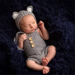 Vêtements de photographie d'animaux pour bébés de 0 à 3 mois, chapeaux et combinaisons 2 pièces pour enfants, pull tricoté en renard 