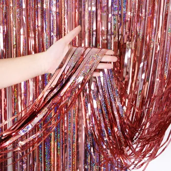 

2M Metallic Foil Multicolor Fringe Shimmer Backdrop Wedding Party Wall Decoration Photo Booth Backdrop Tinsel Glitter Curtain