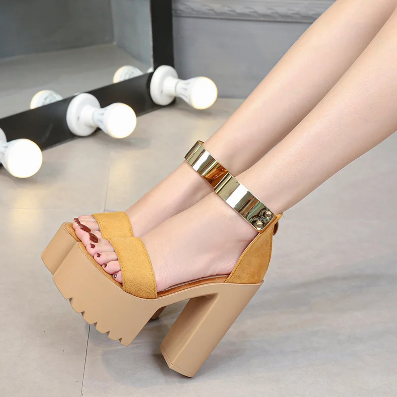 

High Platform Heels Women Square Heel Pumps Fashion Ladies Shoes and Sandals Womans Heels 14cm Sandalias Plataforma Mujer Sexys
