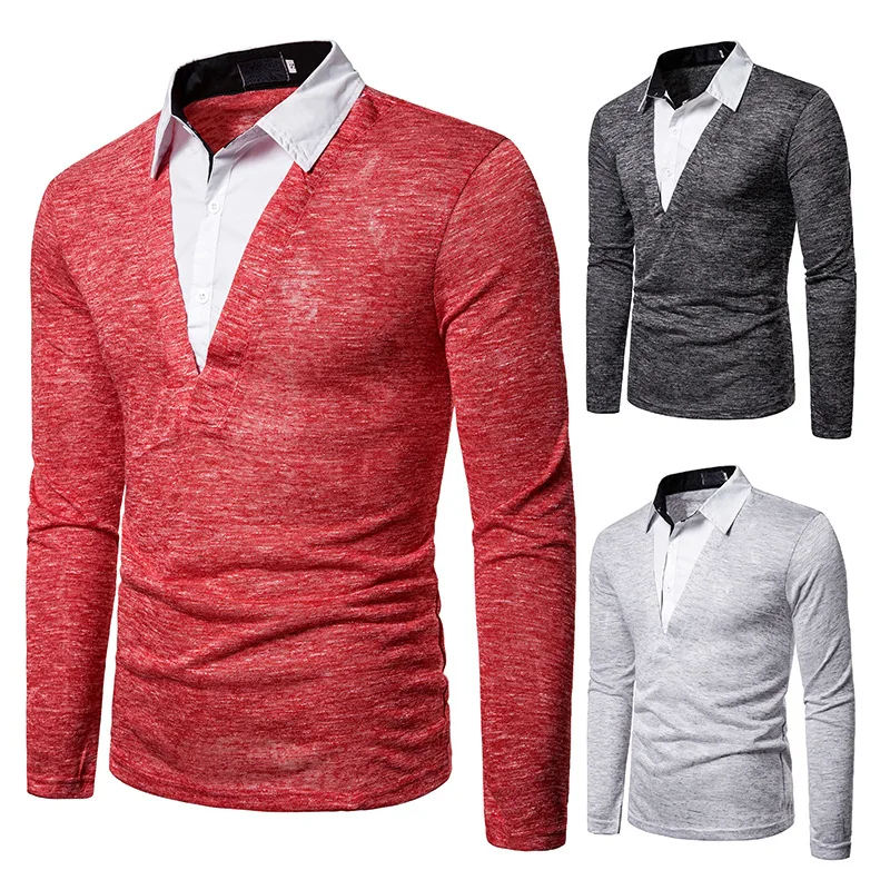 Men's Wear Autumn New Pattern Cotton Europe and America Man Long Sleeves Double Collar Full Polo Shirt | Мужская одежда