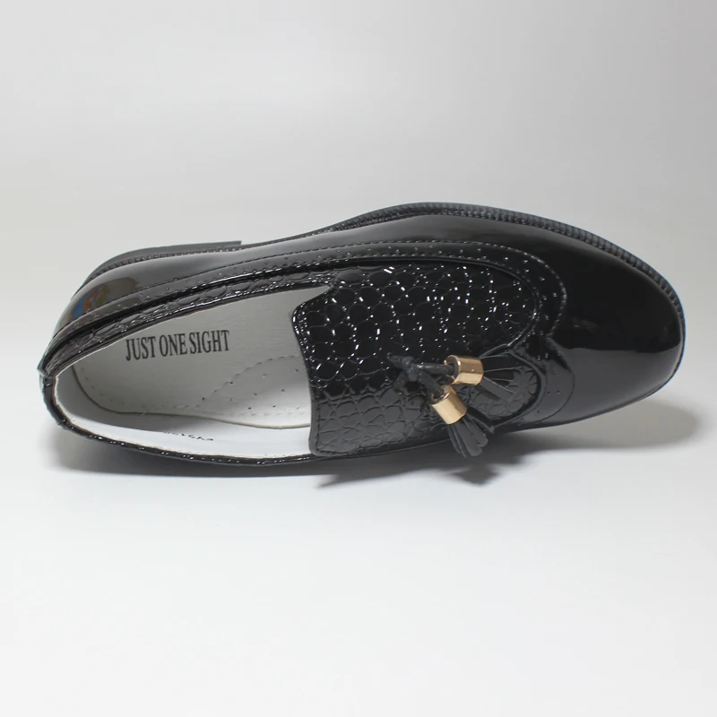Kids Shoes Leather Shoes Boys Formal Party Wedding Black Patent Leather Slip on Round Toes Tassel Oxfords
