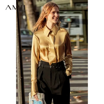

Amii Minimalist Office Lady Blouse Causal Women Long Sleeve Solid Notched Collar Loose Elegant Female Shirt 11970006