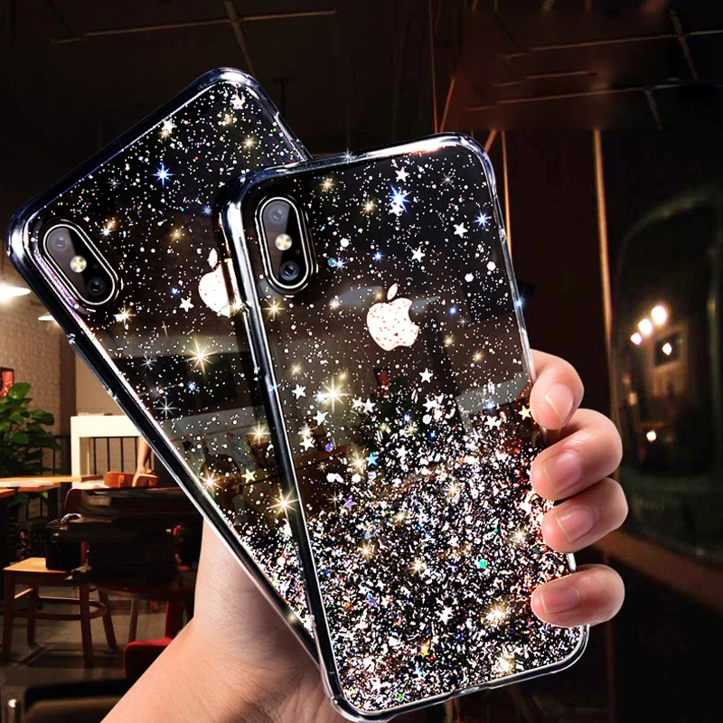 

Lovebay Sequins Star Glitter Phone Case For iphone X Case Transparent Bling Cases Cover For iphone X XR XS Max 6 6S 7 8 Plus