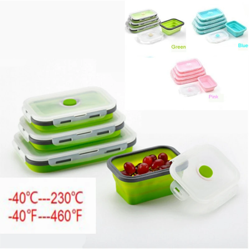 4Pcs Eco-friendly Silicone Travel Collapsible Lunch Boxes Folding Food New 4Pcs Eco-friendly Silicone Travel Collapsible Lunch Boxes Folding Food New
