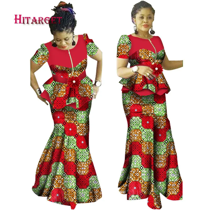 Африканская юбка наборы для Женщин Дашики Базен Riche пэчворк 2 шт наборы Цветок оборки африканская традиционная одежда WY1234 - Цвет: 11