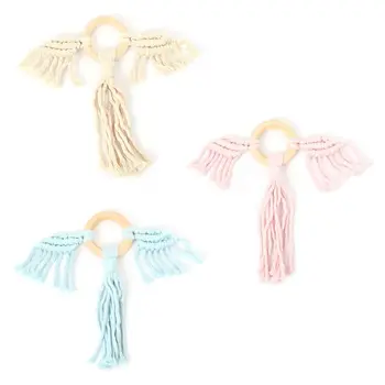 

Baby Teething Wooden Ring Crochet Tassel Teether Bracelet Newborn Nursing Toys P31B