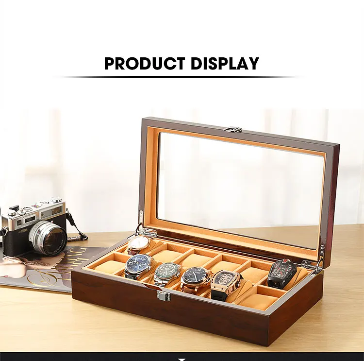 Luxury Wood Watch Case Box Piano Lacquer Displaying Stainless Black Brown Watch Box