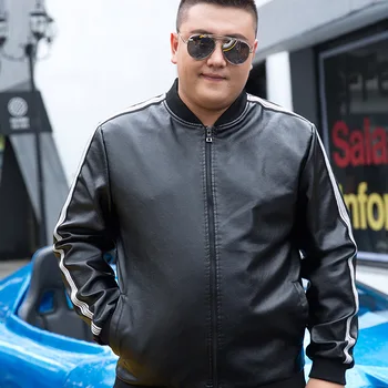 

High Quality Pure Three Color Black Blue Red Blue Casual Fat Guy Men Plus-size Fur Cothing Leather Jacket Loose-fitting 110KG