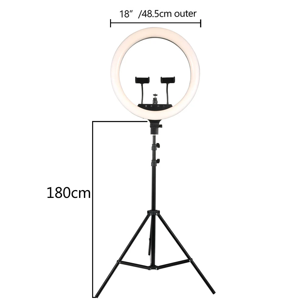 1" 48 Вт светодиодный кольцевой светильник для селфи с регулируемой яркостью 2 м Штатив 3 Зажим для телефона YouTube видео для iPhone Xiaomi макияж/Прямая трансляция
