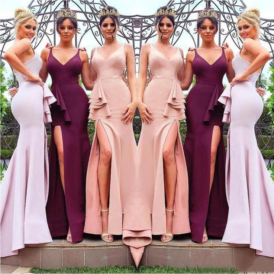 Bridesmaid Dresses 2021 Blush Pink Long Bridesmaid Dresses V Neck Front Split Mermaid Maid of Honor Gown Burgundy Floor Length Bridesmaid Dresses 2021 Blush Pink Long Bridesmaid Dresses V Neck Front Split Mermaid Maid of Honor Gown Burgundy Floor Length