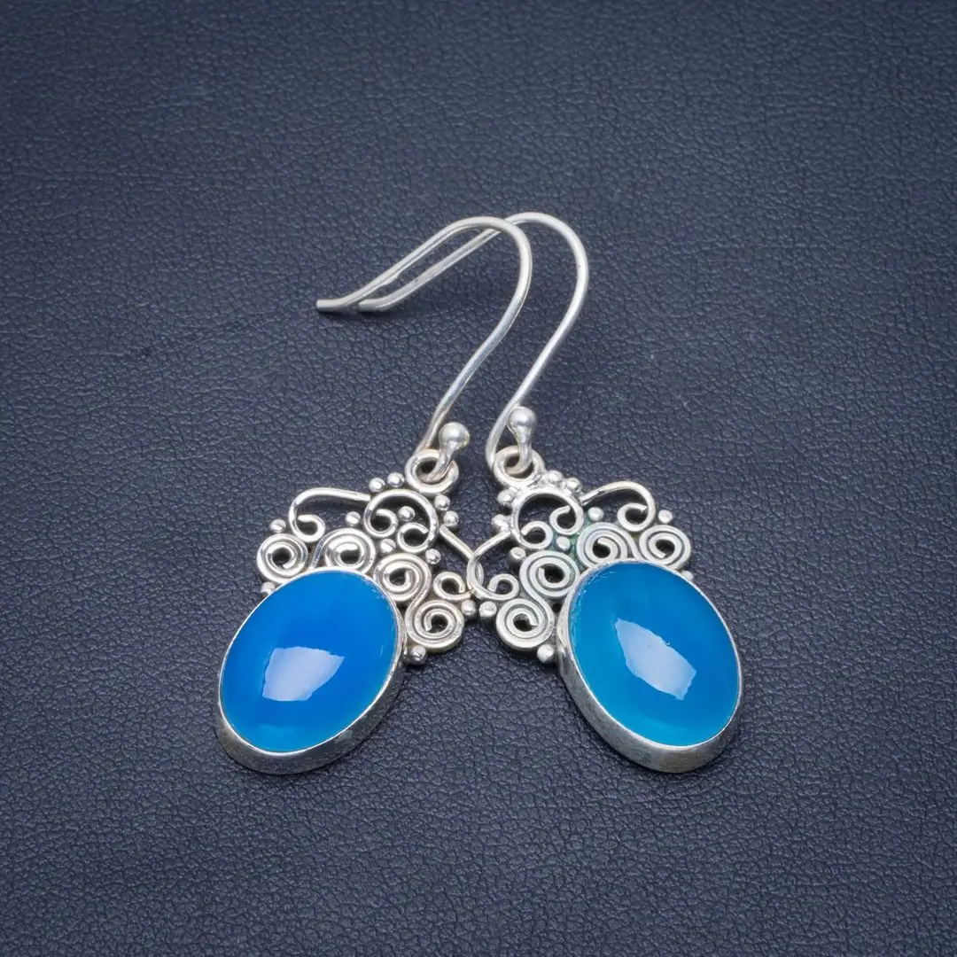 Натуральный халцедон ручной работы уникальный 925 пробы серебряные серьги 1 75