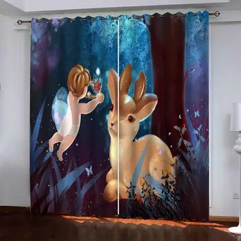 

cartoon curtains kids curtain Window Blackout Luxury 3D Curtains set For Bed room Living room Office
