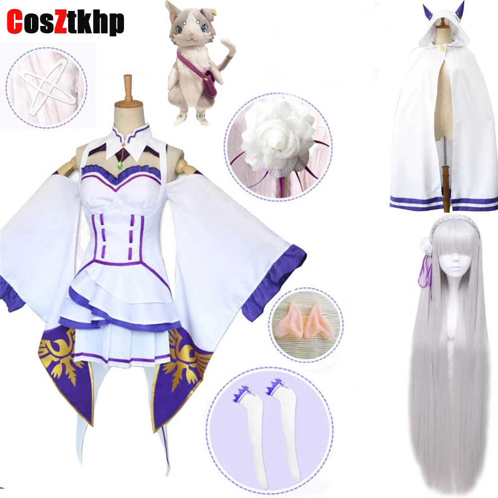 Новинка 2021 парики для косплея Re Zero Kara Hajimeru Isekai Seikatsu Emilia женское платье девочек с