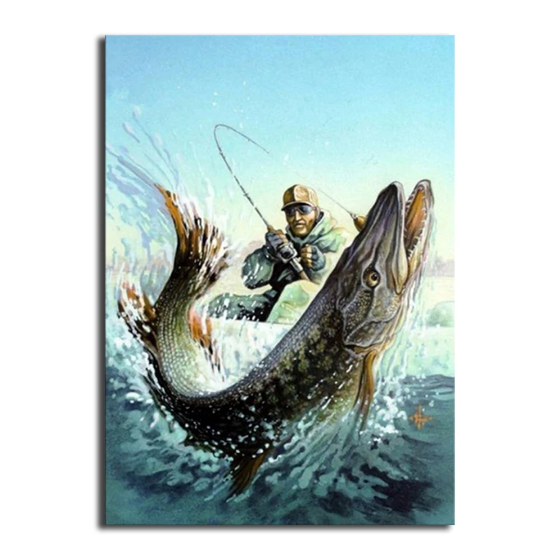 Full Round Diamond embroidery Cross stitch Fishermen 5D DIY Diamond painting Fishing boat Full Square Diamond mosaic fish