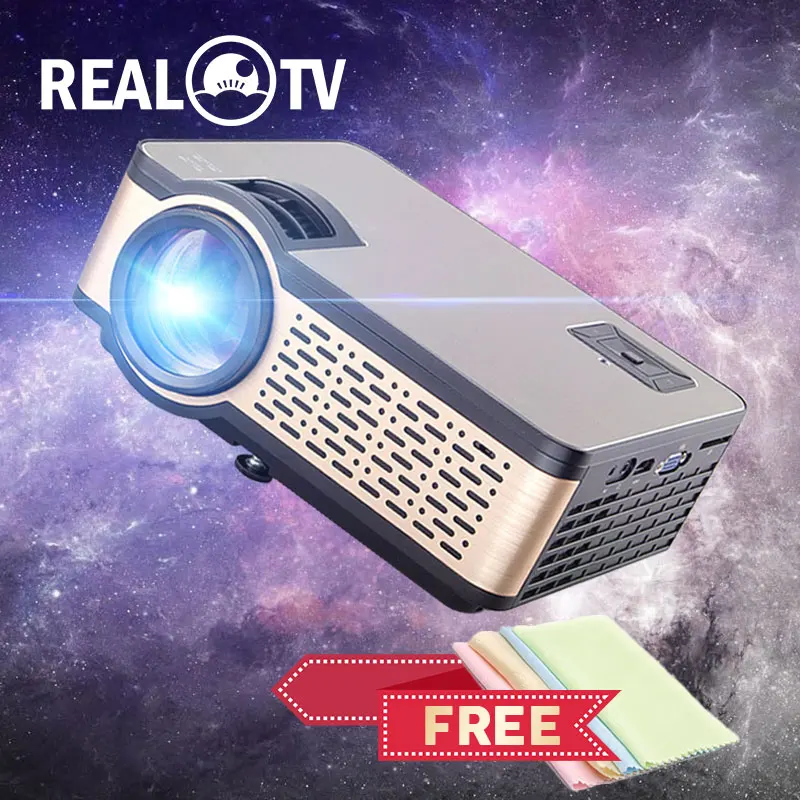 Real tv w5 hd mini projetor 4000 lumens android wifi bluetooth suporte portátil 1080p para o telefone inteligente hdmi usb vga sd com presente-0