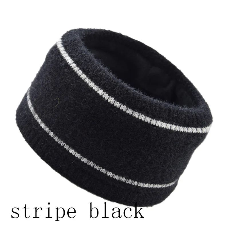 stripe black Зимняя Толстая Теплая повязка для волос, Женская повязка на голову с леопардовым принтом, эластичный тканый обруч для волос, тюрбан, Теплый головной убор для девочек - Цвет: stripe black