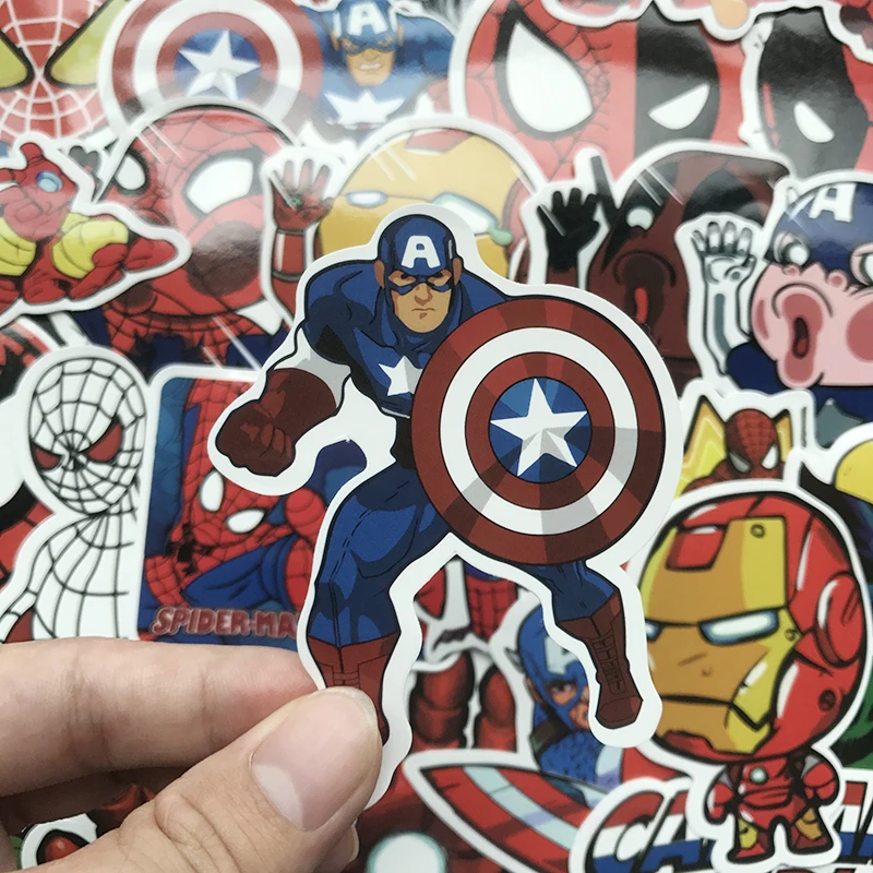 50 шт./лот милые супер наклейки герои MARVEL Водонепроницаемая наклейка из ПВХ пакет для детей игрушка самодельный скейтборд багаж ноутбук наклейки на холодильник