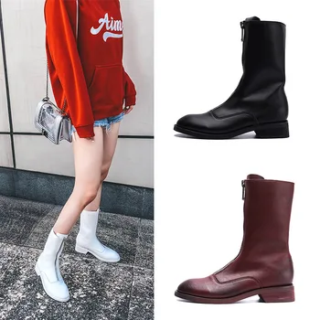 

Women's Vintage Martin Boots with Front and Back Zip Leather Short Boots Boots