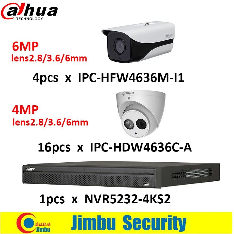 Сетевой видеорегистратор Dahua NVR Kit 1 шт. NVR5232 4KS2 32CH & 16 IPC HDW4636C A 6MP IP camera 4 HFW4636M I1 4MP CCTV