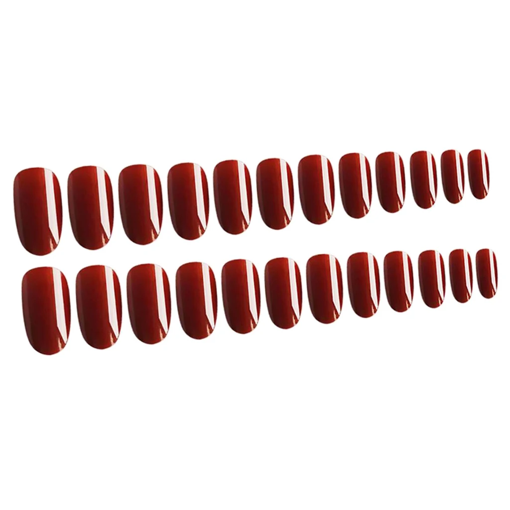 Pack of 24 Oval False Nails Nail Tips French Manicure Nail Designs Full Cover Tips (Red)