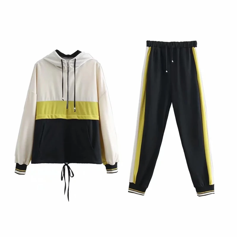 

Women Joggers Two Piece Set Patchwork Hoodies Set Oversize 2019 Spring-Autumn Ladies Sweatshirts Set Street-wear Girls tops set