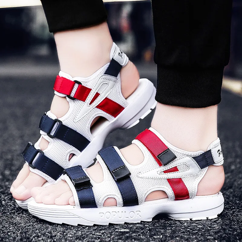 

Summer COUPLE'S Anti-slip Outdoor Beach Peep-Toe Sandals Korean-style Trend Casual Rome Viet Nam Velcro Slipper