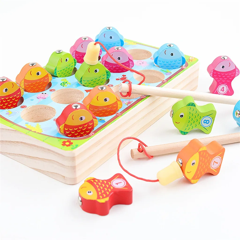 10 шт./компл., деревянные магнитные игрушки для рыбалки, обучающие игрушки для рыбалки для детей, Обучающие подарки Монтессори# g4