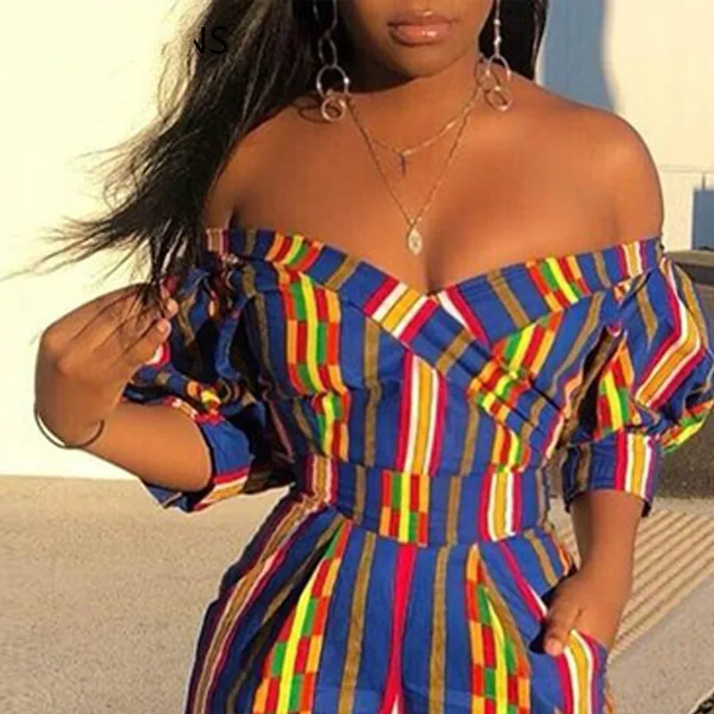 Colorful Striped Puffy Sleeve Jumpsuit