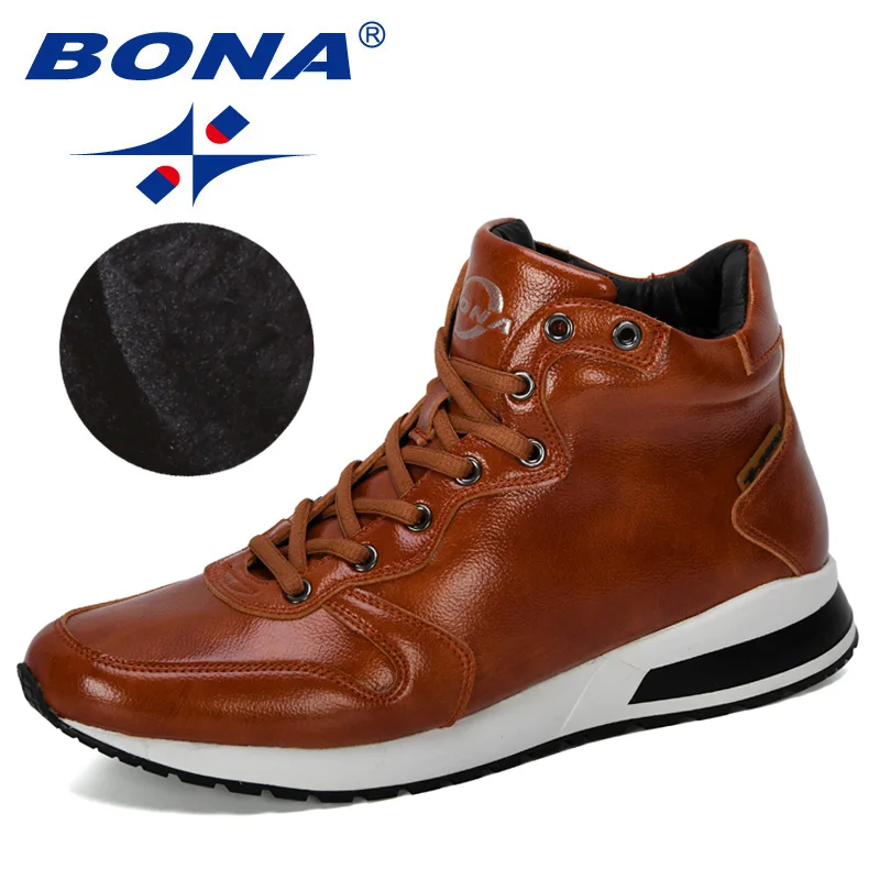 BONA/Новинка года; дизайнерские классические ботильоны; мужские короткие плюшевые Популярные уличные ботинки; мужские зимние ботинки с высоким берцем; удобные модные мужские ботинки - Цвет: Brownish red