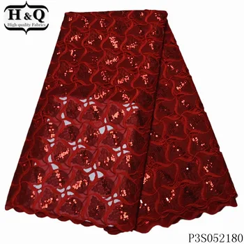 

H&Q red african net lace french sequin fabric 2020 high quality embroidery nigerian organza lace fabrics 5 yards/pcs for dress