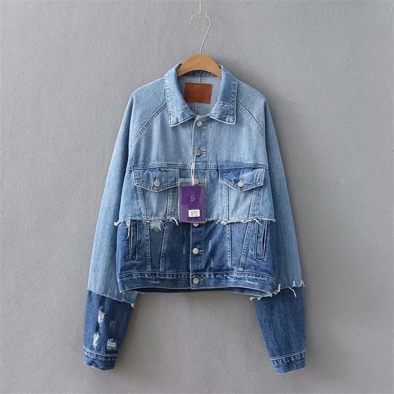 OMIKRON/Новинка; модная осенняя синяя куртка-бомбер; короткие джинсы; повседневные рваные хлопковые джинсовые куртки; приталенное пальто на молнии с длинными рукавами; уличная одежда