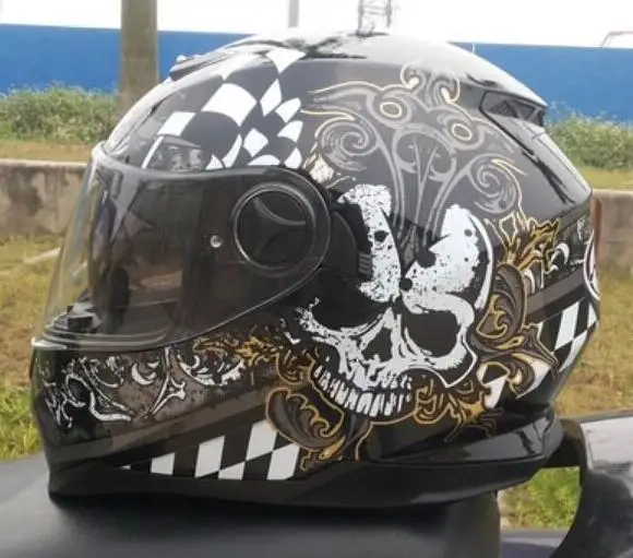 Полный шлем для бега с двойными линзами мотоциклетный шлем потрясающий череп цвет