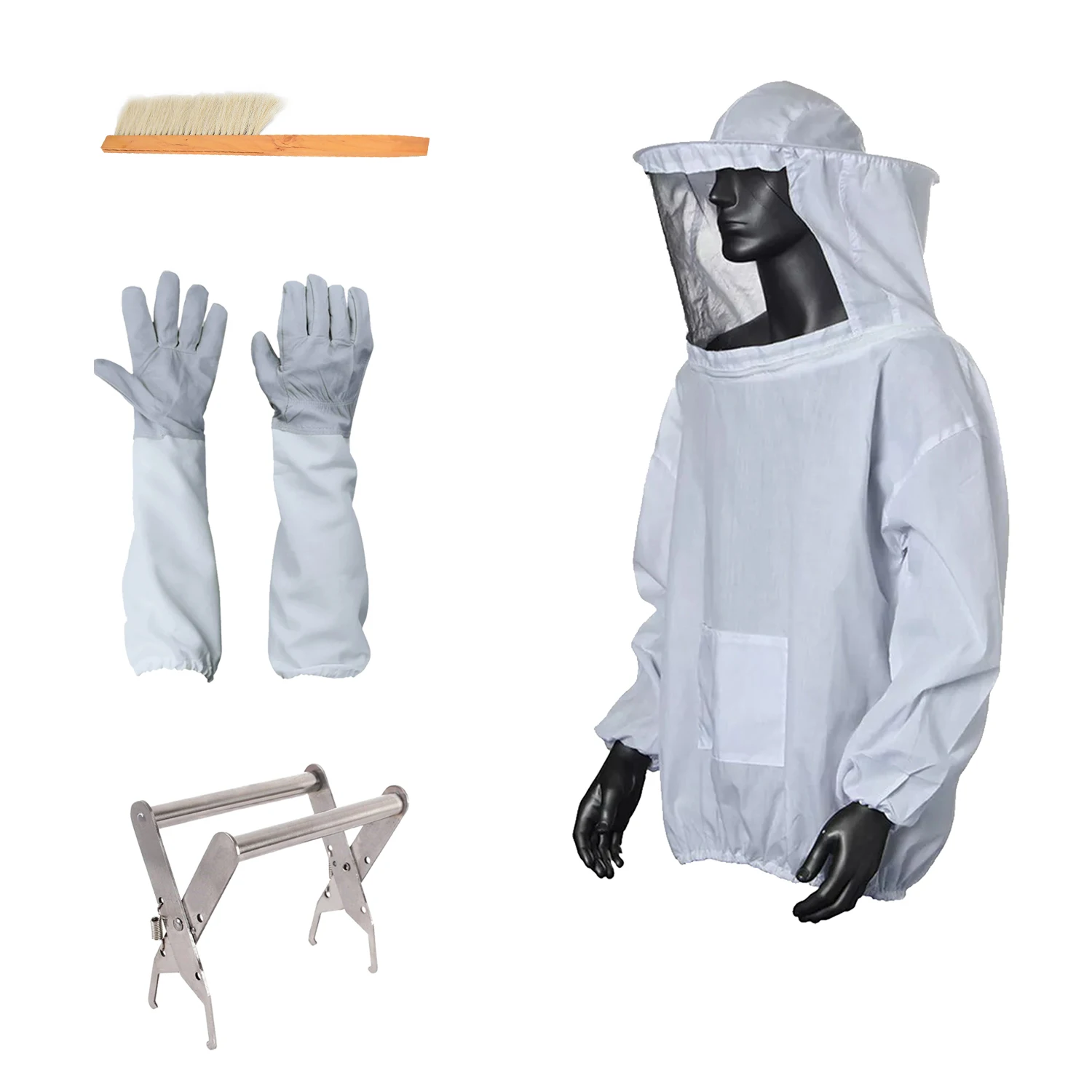 Full Body Beekeeping Suit Beekeeping Gloves Protective Sleeves Beehive Frame Grip Lift Gripper Tool for Beekeeper Supplies