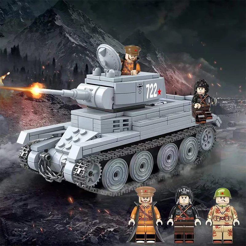 

WW2 Military Soviet Union BT-7 Light Tank Soldier Weapon Building Blocks WW2 Tank weapon accessory Bricks Toys For Children