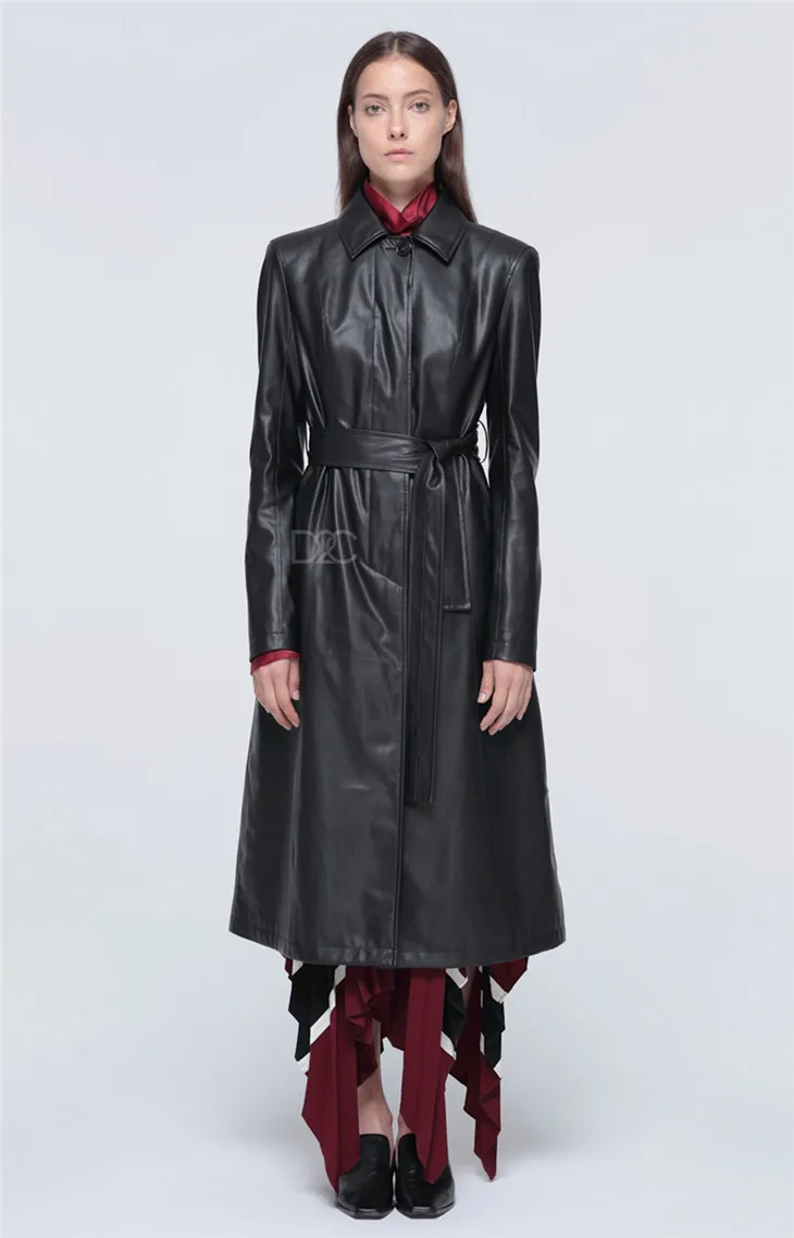 

Faux Leather Belt Long Coat