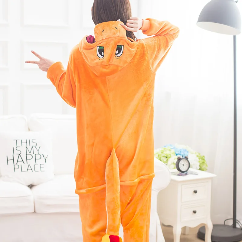Пижамы с животными charmander fire pockemon Динозавр Дракон Одежда для взрослых Кигуруми комбинезон Пара вечерние женские пижамы Аниме