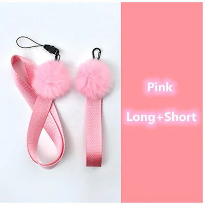 Pinklongshort Шерстяной шар сотовый телефон шеи ремешки с петлей анти-потеря широкополосный ремешок на запястье веревка для ключей ID карты USB бейдж держатель DIY повесить веревку - Цвет: Pinklongshort