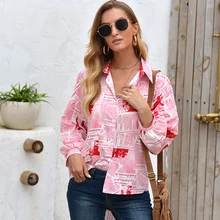 

2021 Spring Women Long Sleeve Letter Printed Tshirts Women Autumn Button Design TShirt Female Casual Style Plus Size Stand Tops