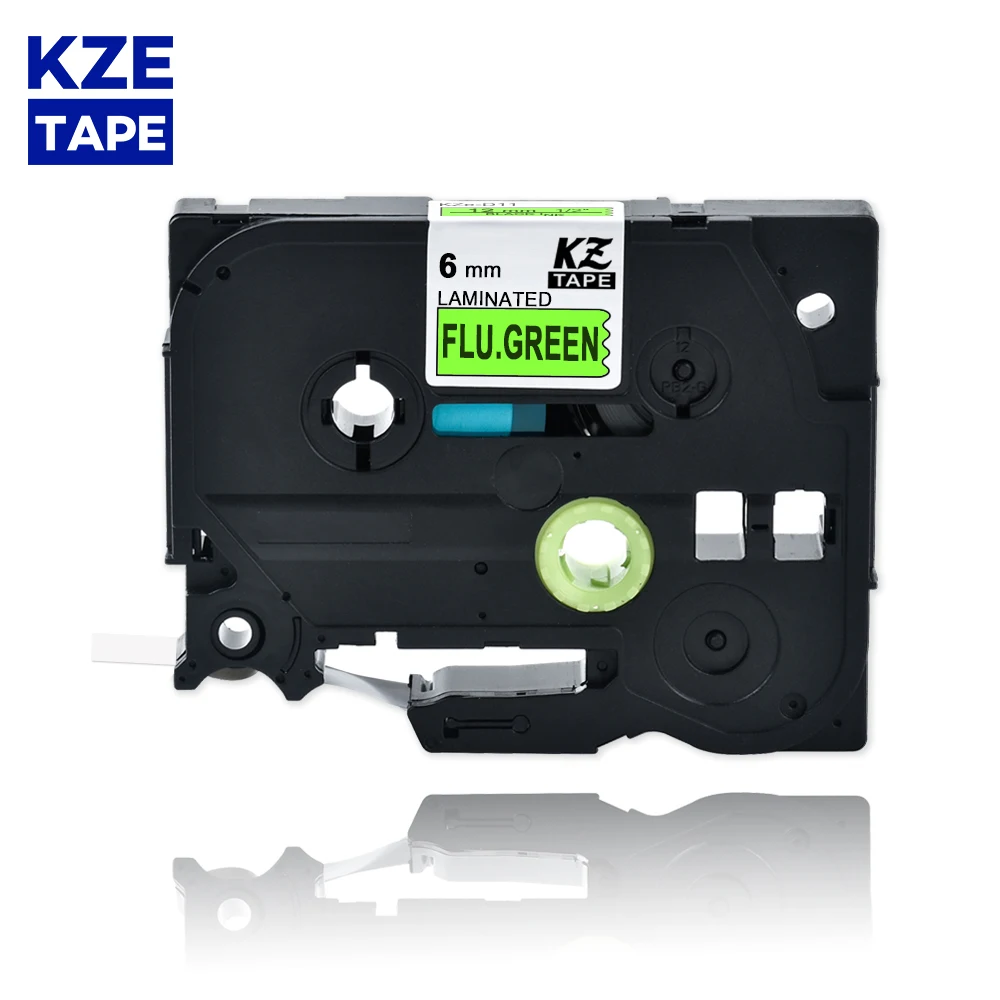 6mm TzeD11 Black on Flu.Green Laminated Label Tape Cassette Cartridge label ribbon Tze-D11 tze D11 tzeD11 for P-touch PT | Компьютеры и