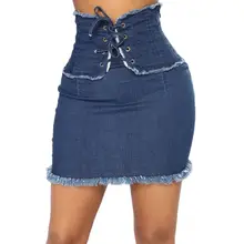

Women Denim Skirts High Waist Lace Up Sexy Mini Washed Push Up Stretch Slim Female Blue Skinny Jeans Pencil Skirt Sale Items