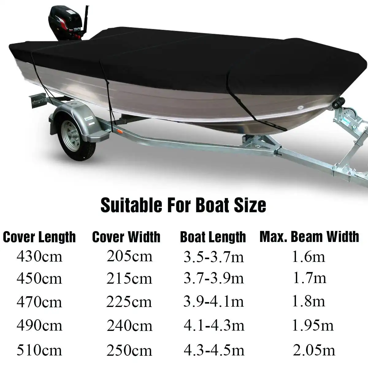 

210D Heavy Duty Boat Cover Winter Snow Cover Trailerable Open Boat Cover Waterproof Sunshade Dustproof Cover Marine Accessories