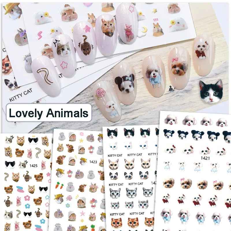 Lovely Small Animals Design 3D Nail Stickers Cartoon Rabbit Cat DIY Decals Wraps Decorations For Nail Art Tips flower self adhesive rabbit bear panda diy nail decals manicure accessories nail art decorations cartoon nail sticker