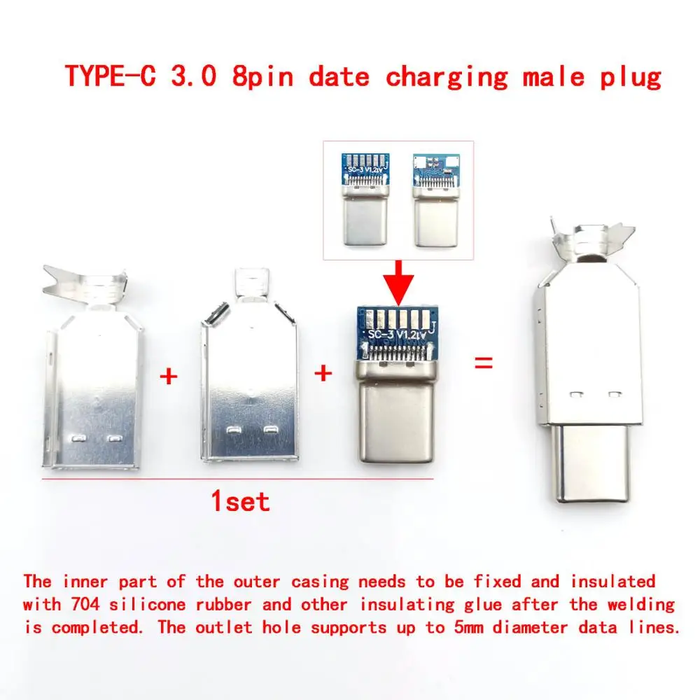 10 компл./упак. тип сварочной проволоки USB 3,1 2A/3A большой ток 5A Тип-c DIY Собранный USB штекером разъем зарядный кабель Запчасти