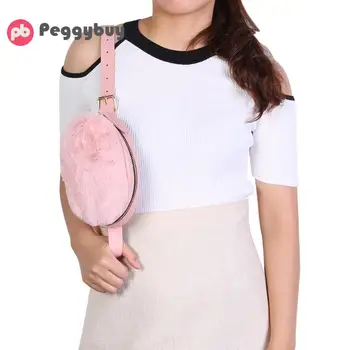 

Fashion Winter Plush Waist Packs Belts Women PU Oval Crossbody Shoulder Chest Bag Warmer Waist Belt Bag Excellent Quality