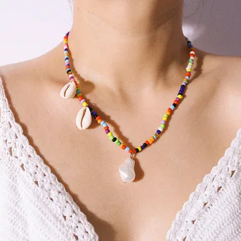 

Bohemian Handmade Shell Pearl Rainbow Beads Choker Necklace Boho Candy Color Bead Satellite Necklace Women Fashion Jewelry