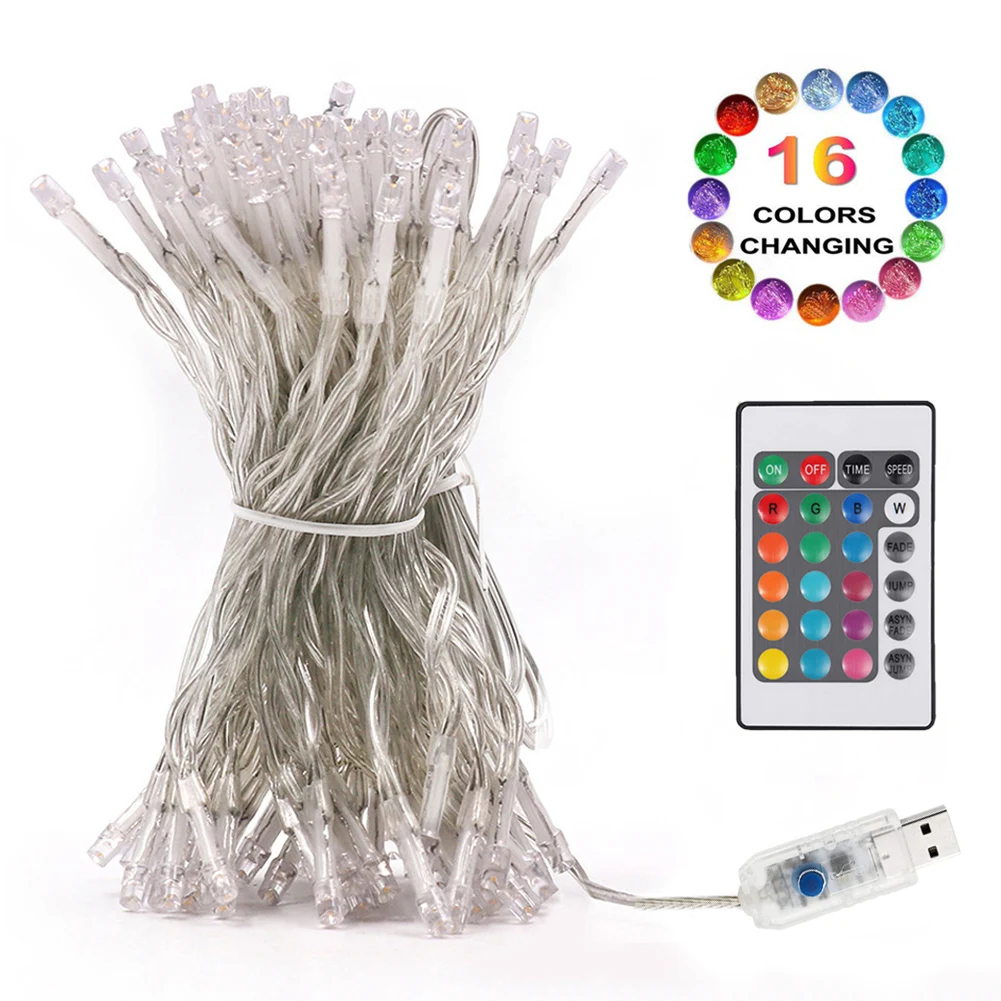 

Christmas Led String Light 16 Color Changing Usb Holiday Lighting 8modes Remote Control Waterproof Fairy Garlands Outdoor Decor