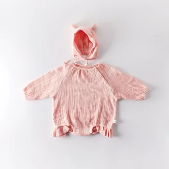 

Toddler Solid Candy Color Rompers With Hats Sweet Child Gray Pink Color Autumn Spring Fashion Infant Hot Clothes