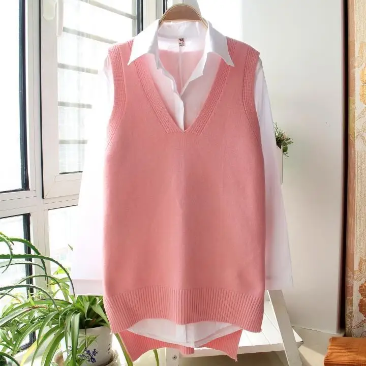 2020 New Solid Loose Sleeveless Sweater Spring Autumn Women's Vest Fashionable Knitted V Neck Joker J177 |