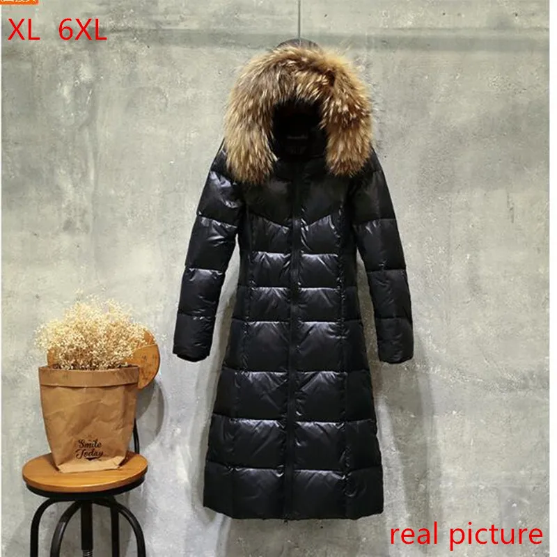 6XL, большой размер, пуховик, женская зимняя куртка, парка, длинный пуховик, большой мех, с капюшоном, пуховик, модная женская куртка, теплая