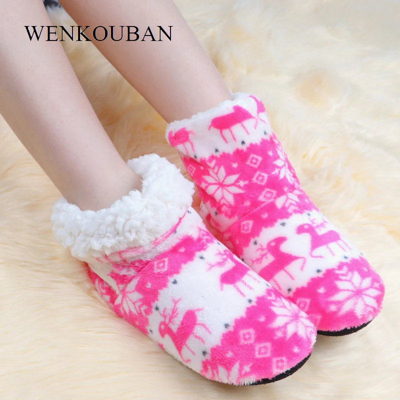 Slippers For Women Winter Furry Slides Women House Slippers Femme Warm Indoor Shoes Fur Christmas Socks Shoes Pantuflas Mujer